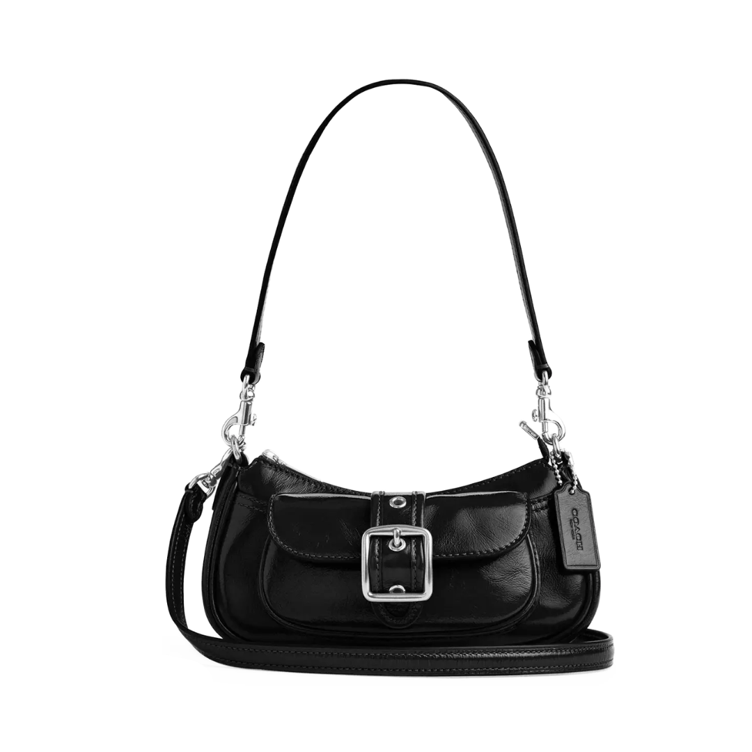 Coach Ashton Mini Shoulder Bag glazed leather Silver Black