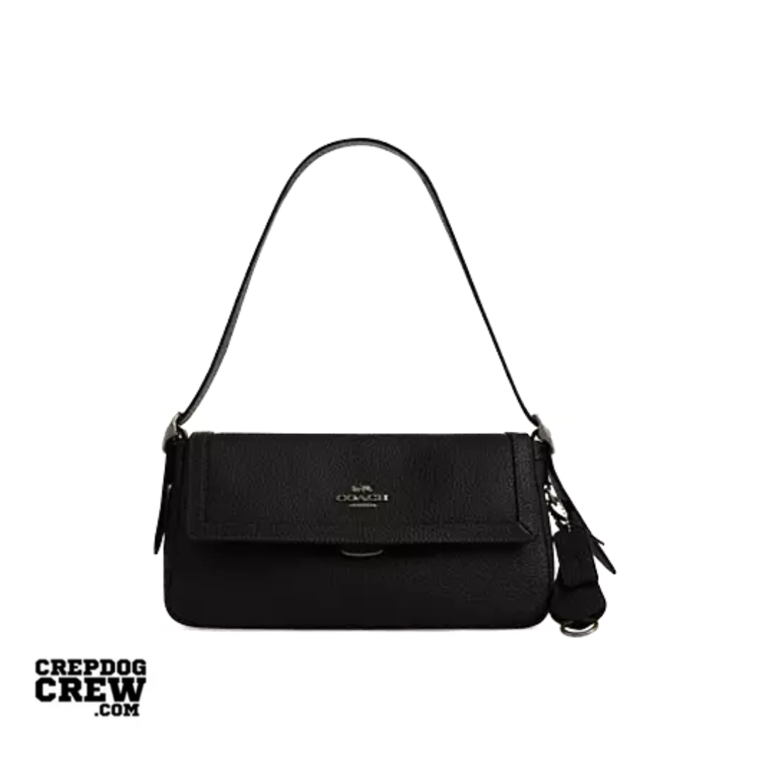 Coach Etta Small Flap Shoulder Bag pebbled leather Gunmetal Black