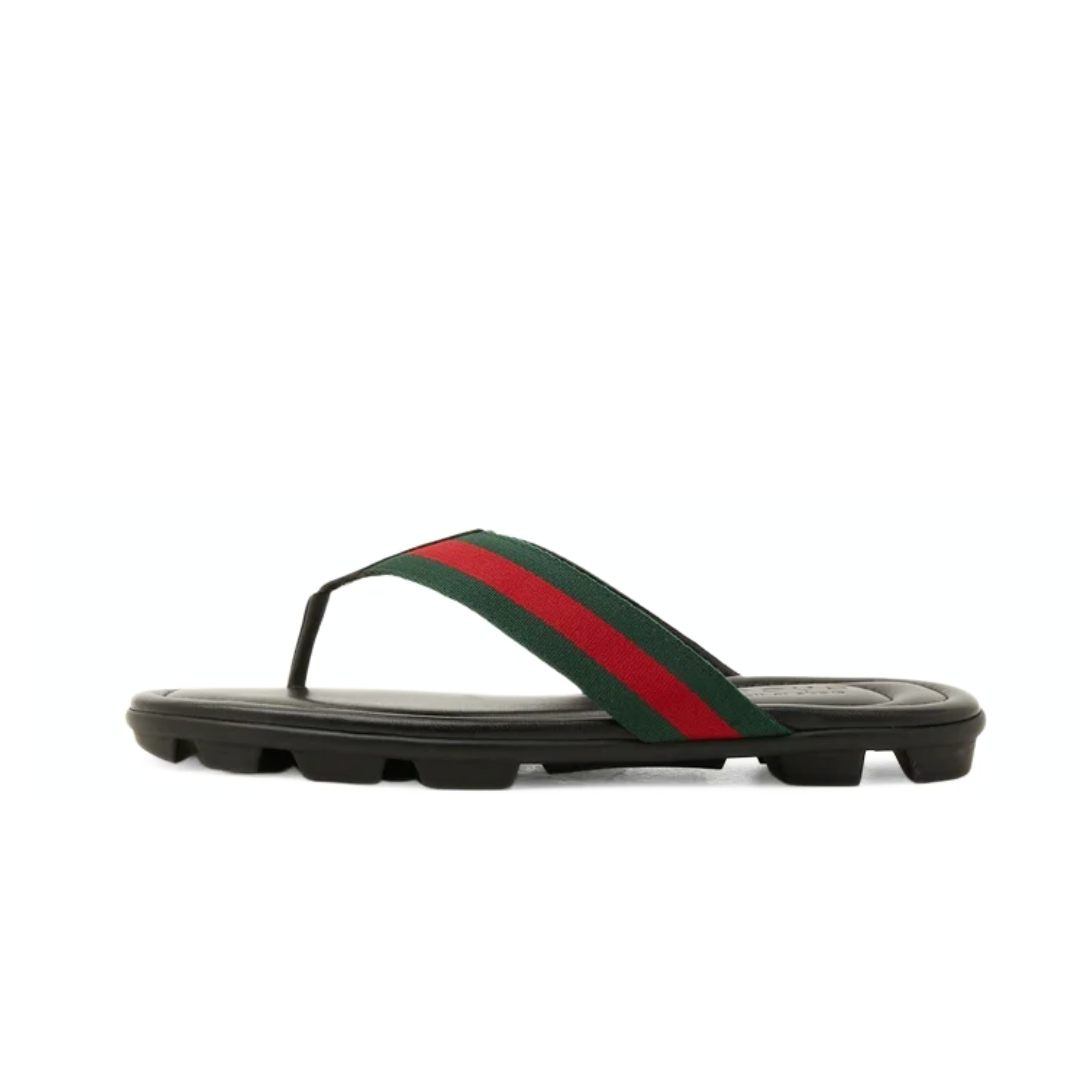 Gucci Web and Leather Thong Sandal Black Leather