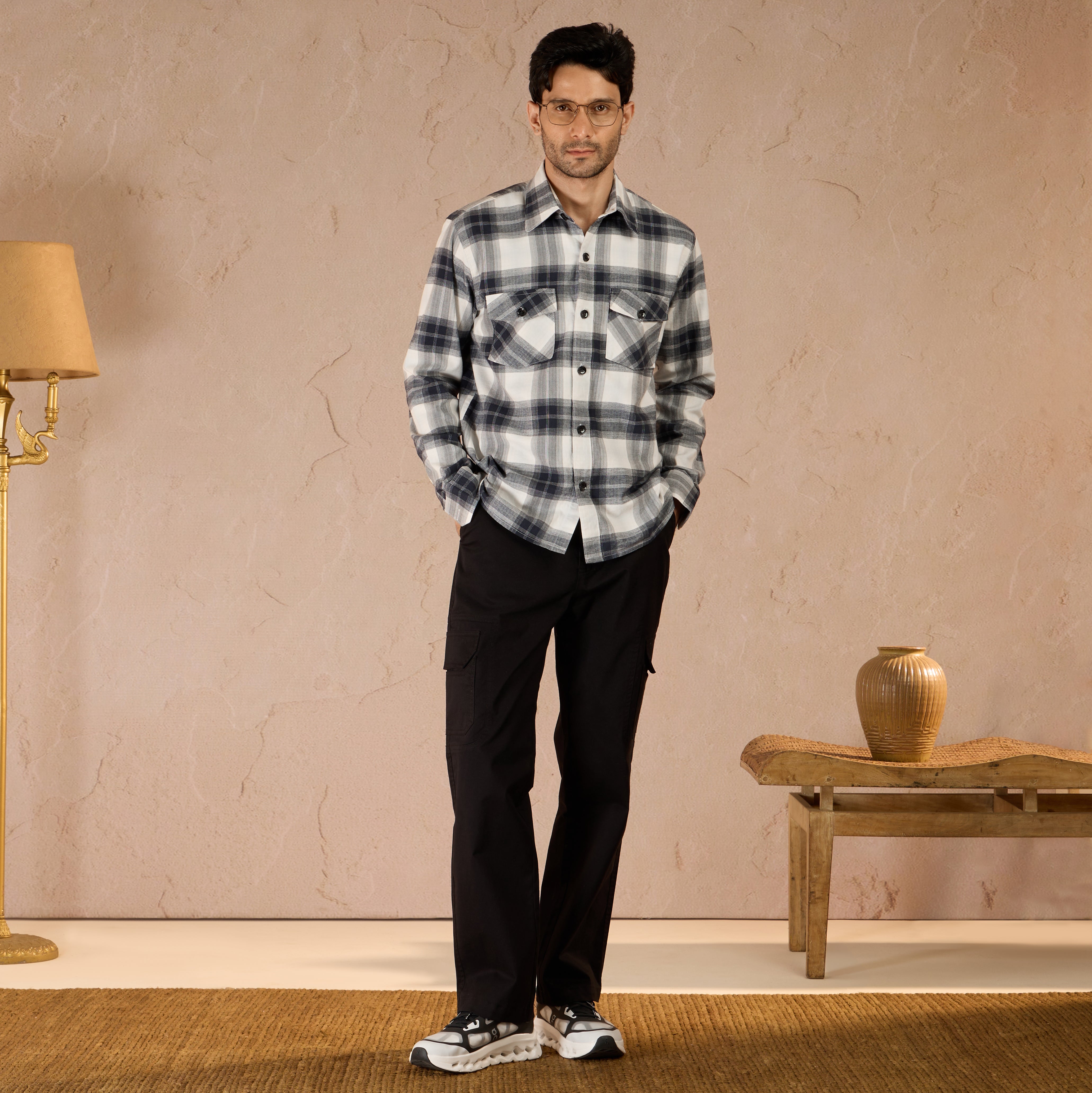 COTTON LIGHTWEIGHT FLANNEL SHIRT - NAVY
