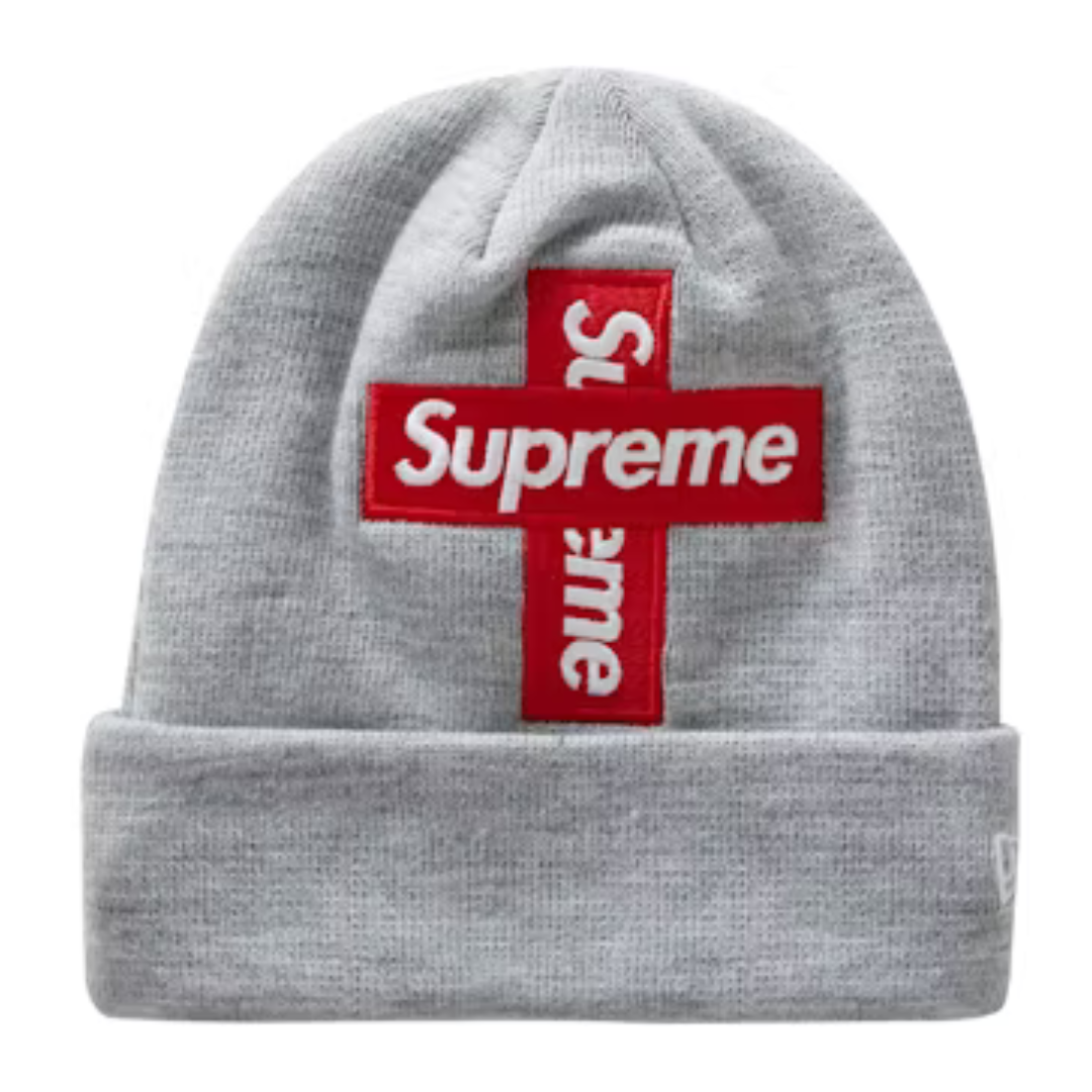Supreme New Era Cross Box Logo Beanie Heather Grey