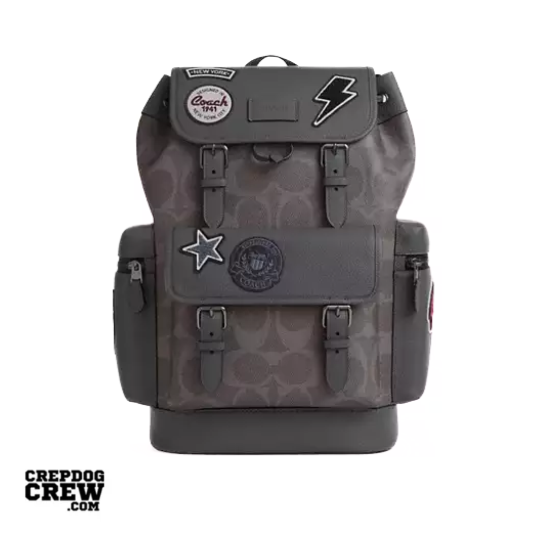 Coach Sprint Backpack In Maxi Signature Canvas With Patches Gunmetal Grey Multi