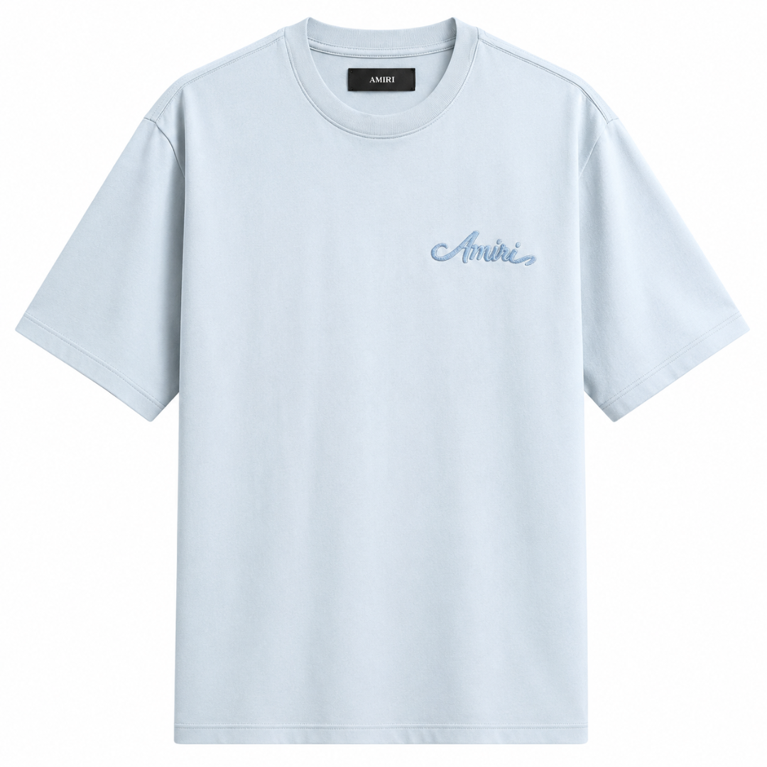 AMIRI BLEACH BANDANA PATCH TEE ASHLEY BLUE