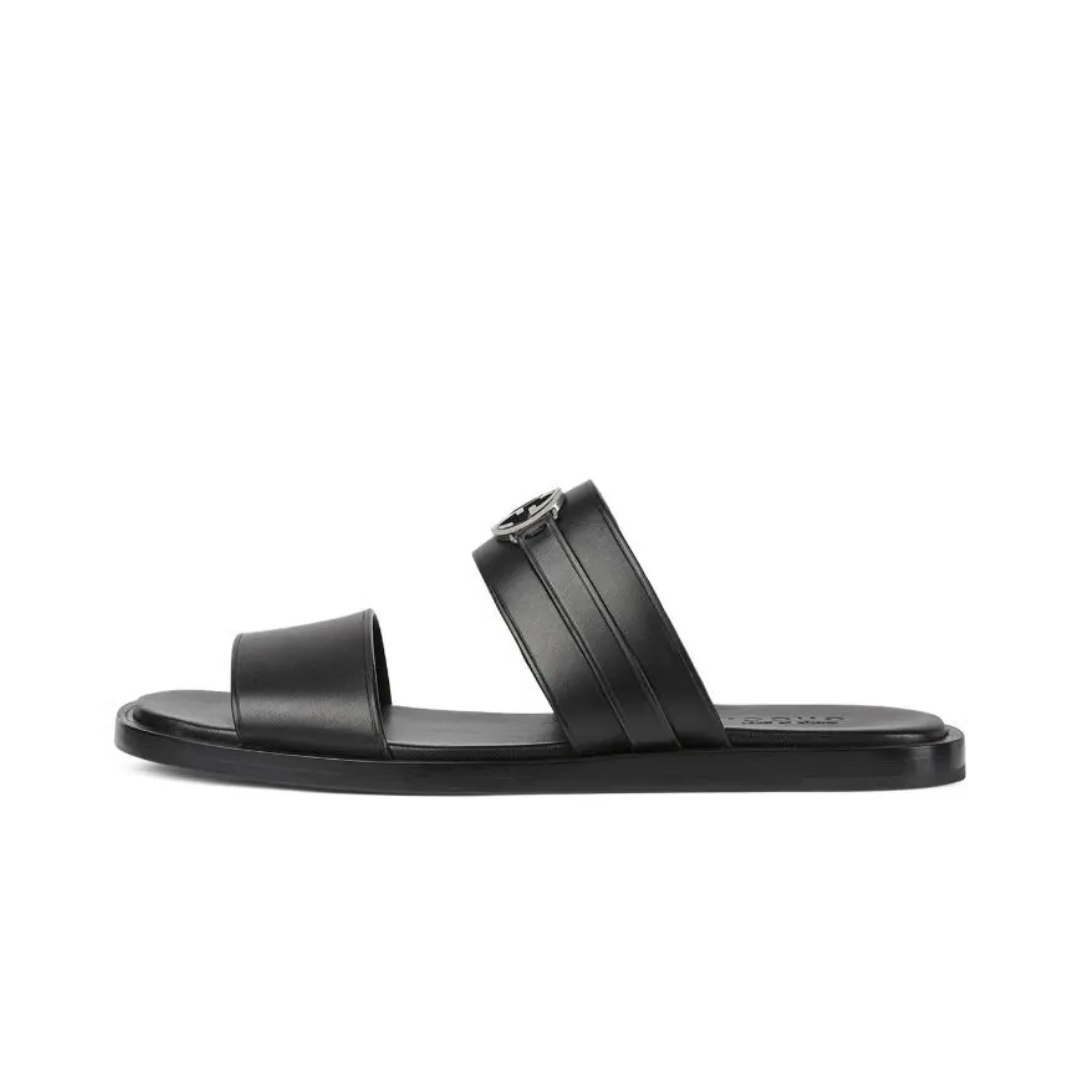 GUCCI SANDAL WITH ROUND INTERLOCKING G BLACK