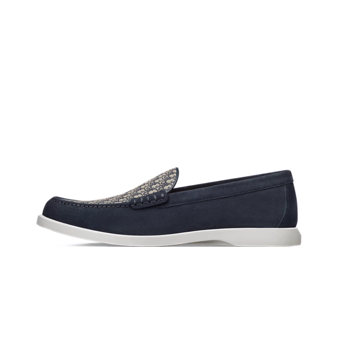 Dior Granville Loafer Navy Blue Suede with Beige and Black Dior Oblique Jacquard