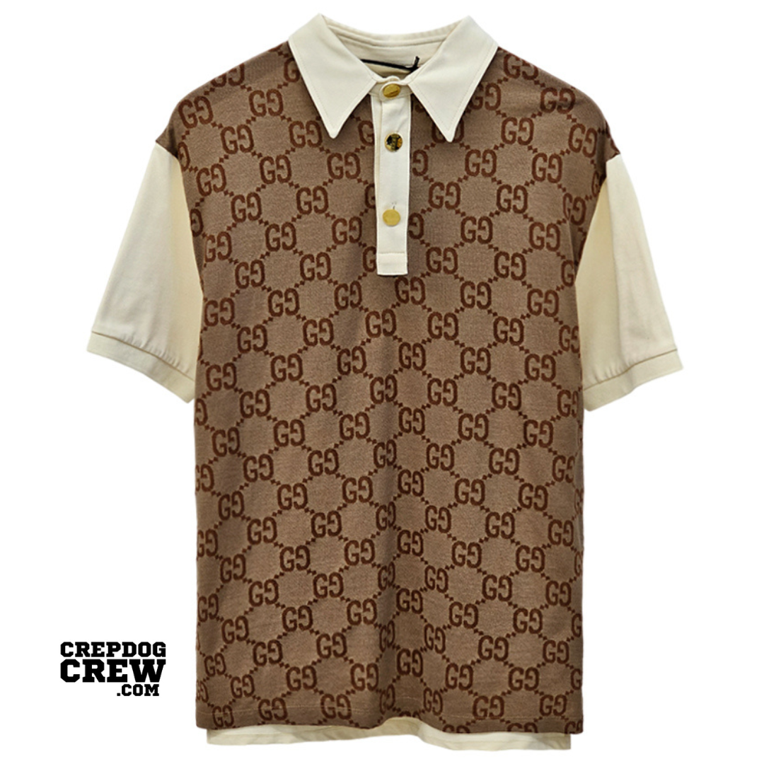 GUCCI GG MONOGRAM POLO SHIRT BEIGE BROWN