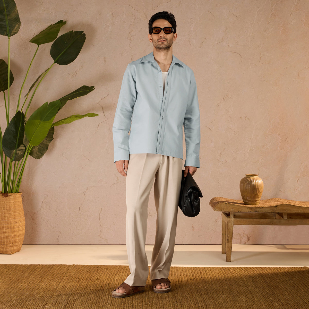 HALF PLACKET COTTON OXFORD SHIRT - SKY BLUE