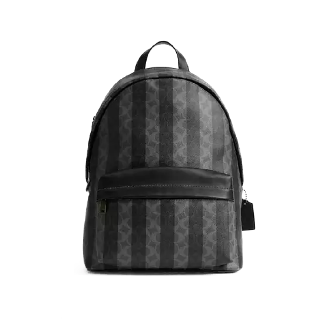 Coach Taylor Backpack In Signature Canvas With Stripes Gunmetal Black Grey