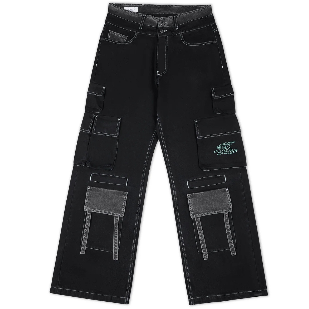 OFF WHITE Marker Multipkt Slochy Jeans STONE RAW BLACK