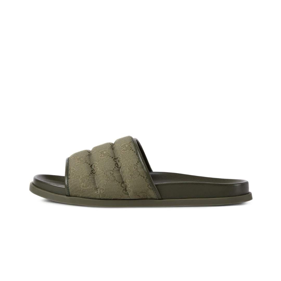 GUCCI GG CANVAS MONOGRAM QUILTED SLIDES DARK GREEN