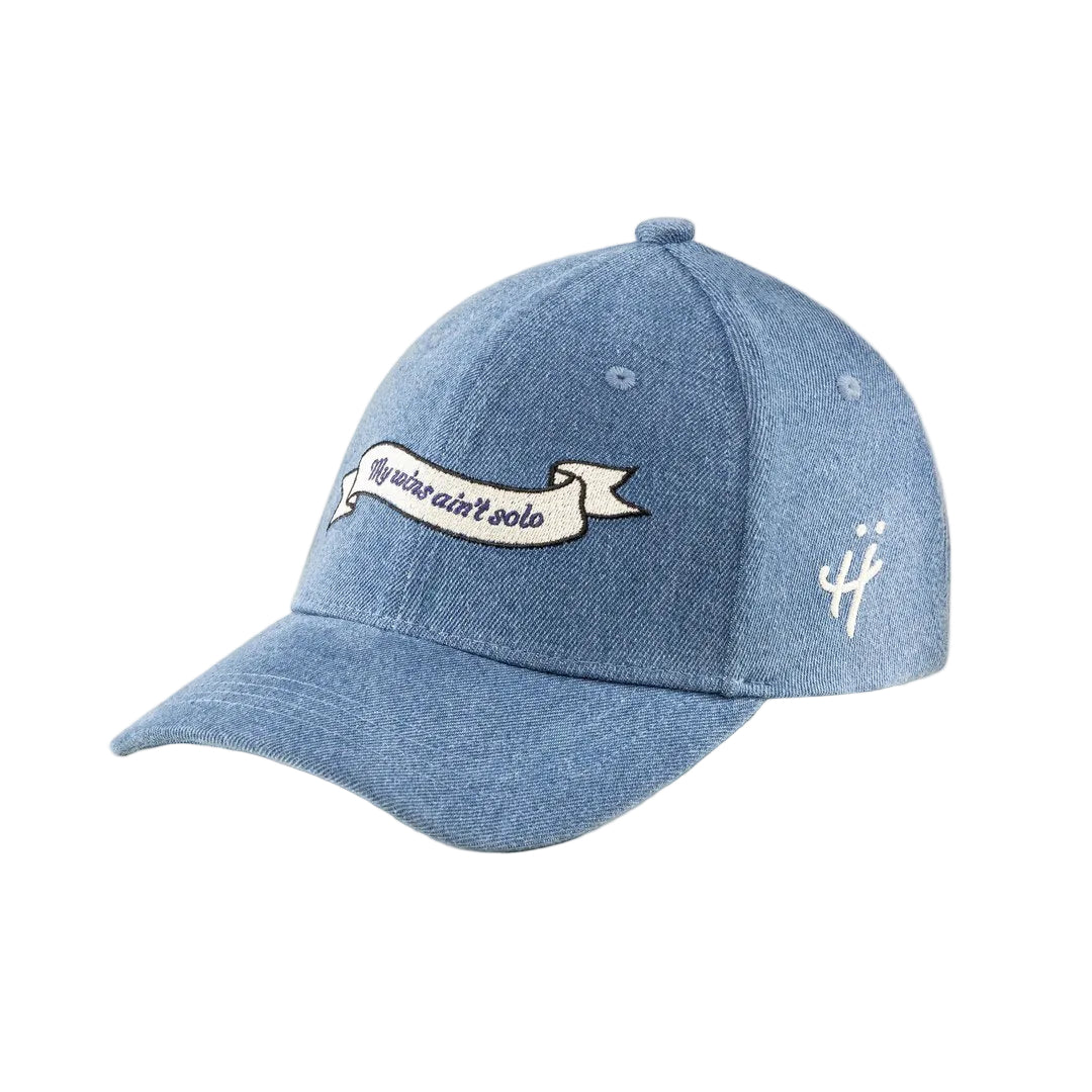 "Grateful for every hand that helped" denim cap