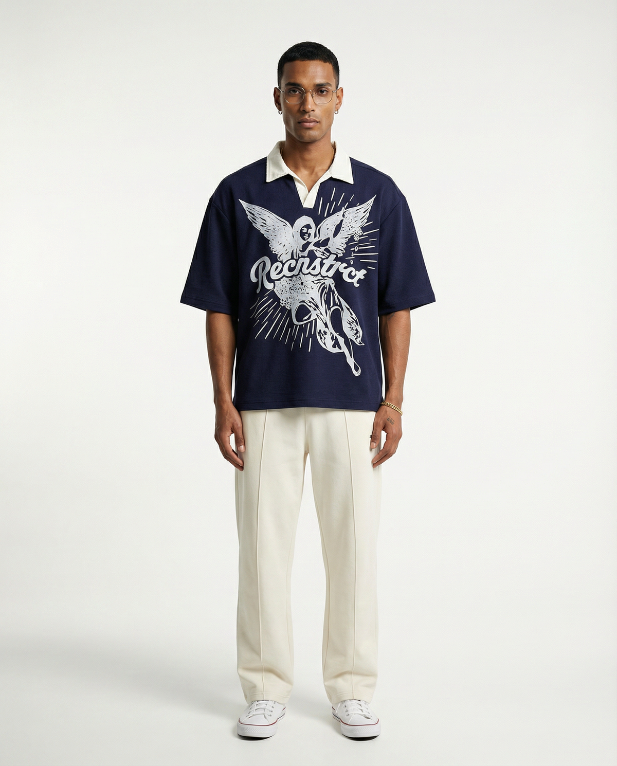Angela Waffleknit Polo Tshirt - Navy Blue