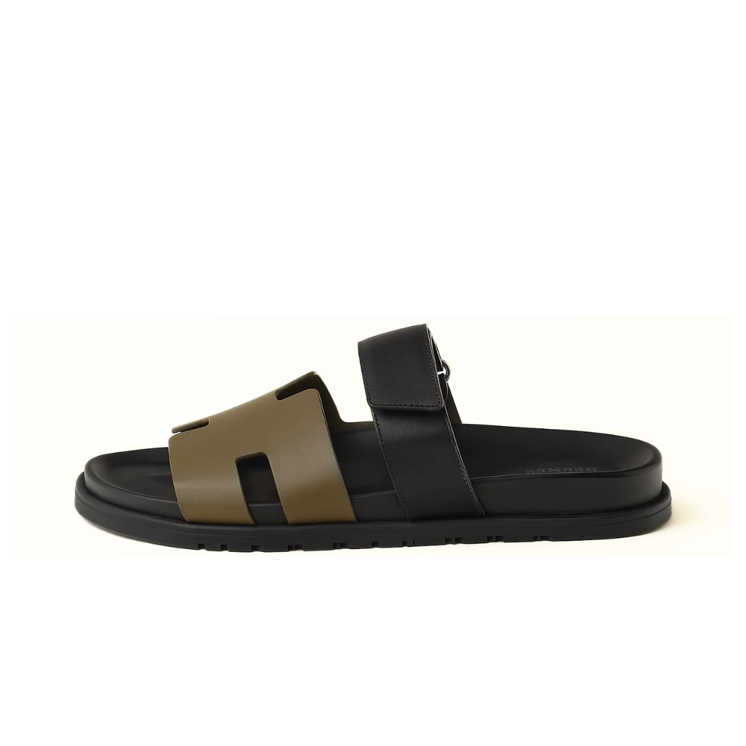 HERMES CHYPRE SANDAL VERT TOUNDRA NOIR