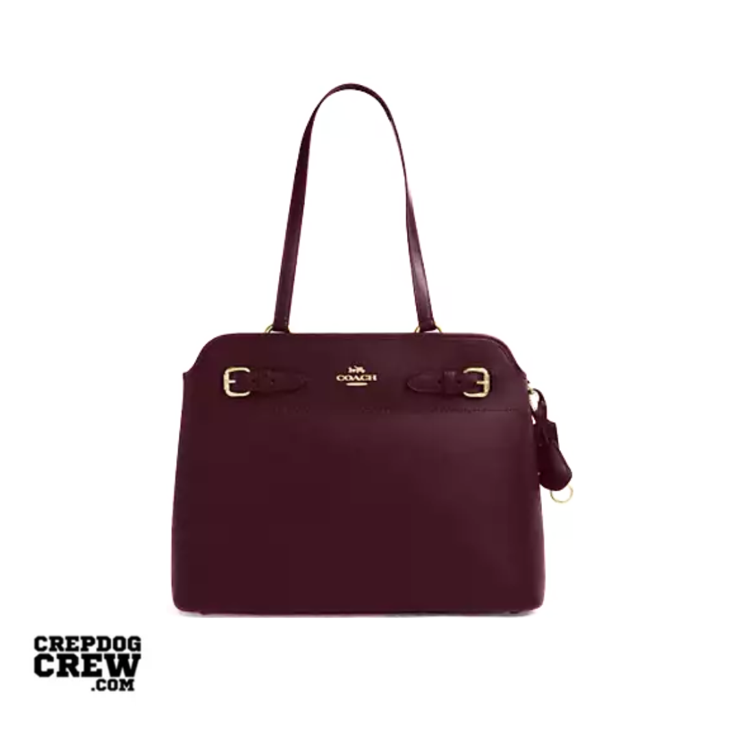Coach Easton Tote Bag smooth leather Gold Dark Wine