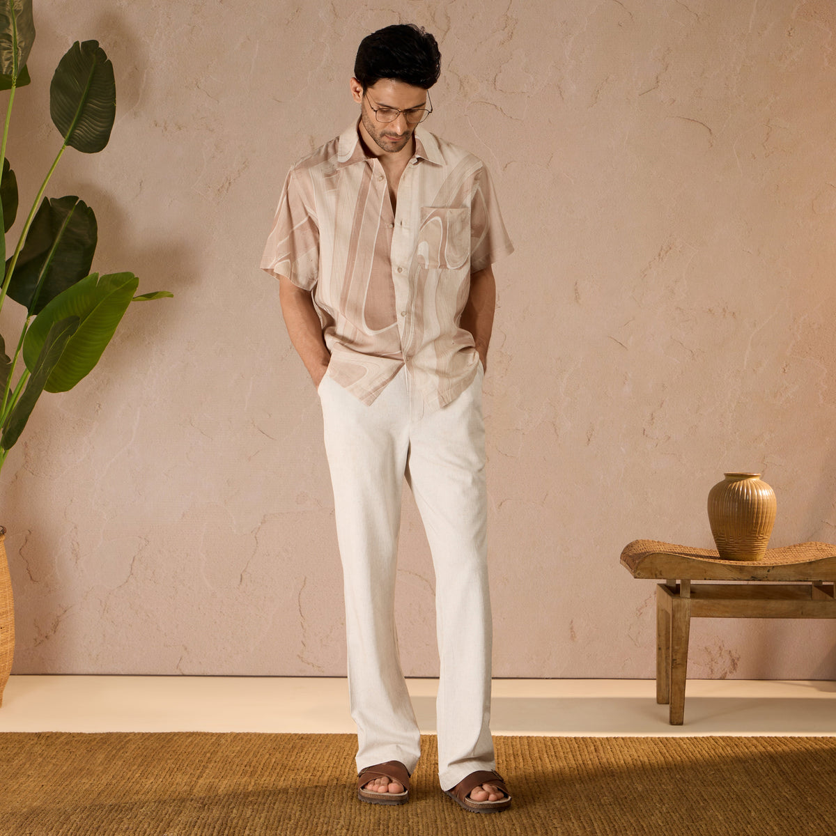 MARBLE PRINT LINEN SHIRT - DUSTY PINK