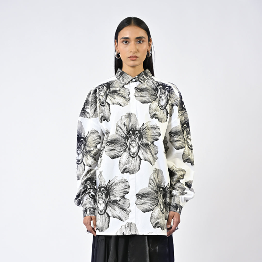 Canine printed cotton shirt - White