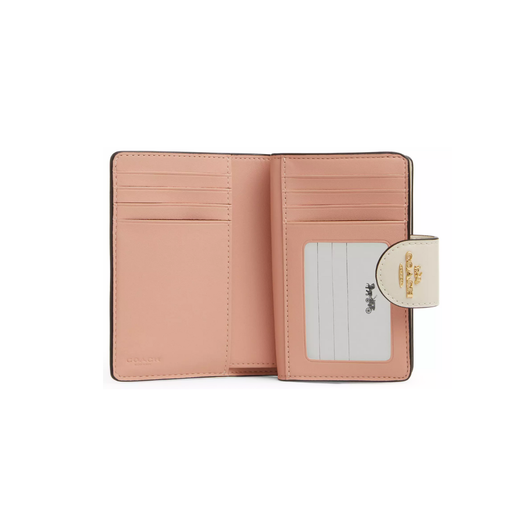 Coach Medium Corner Zip Wallet In Signature Canvas With Floral Print Gold Sand Multi