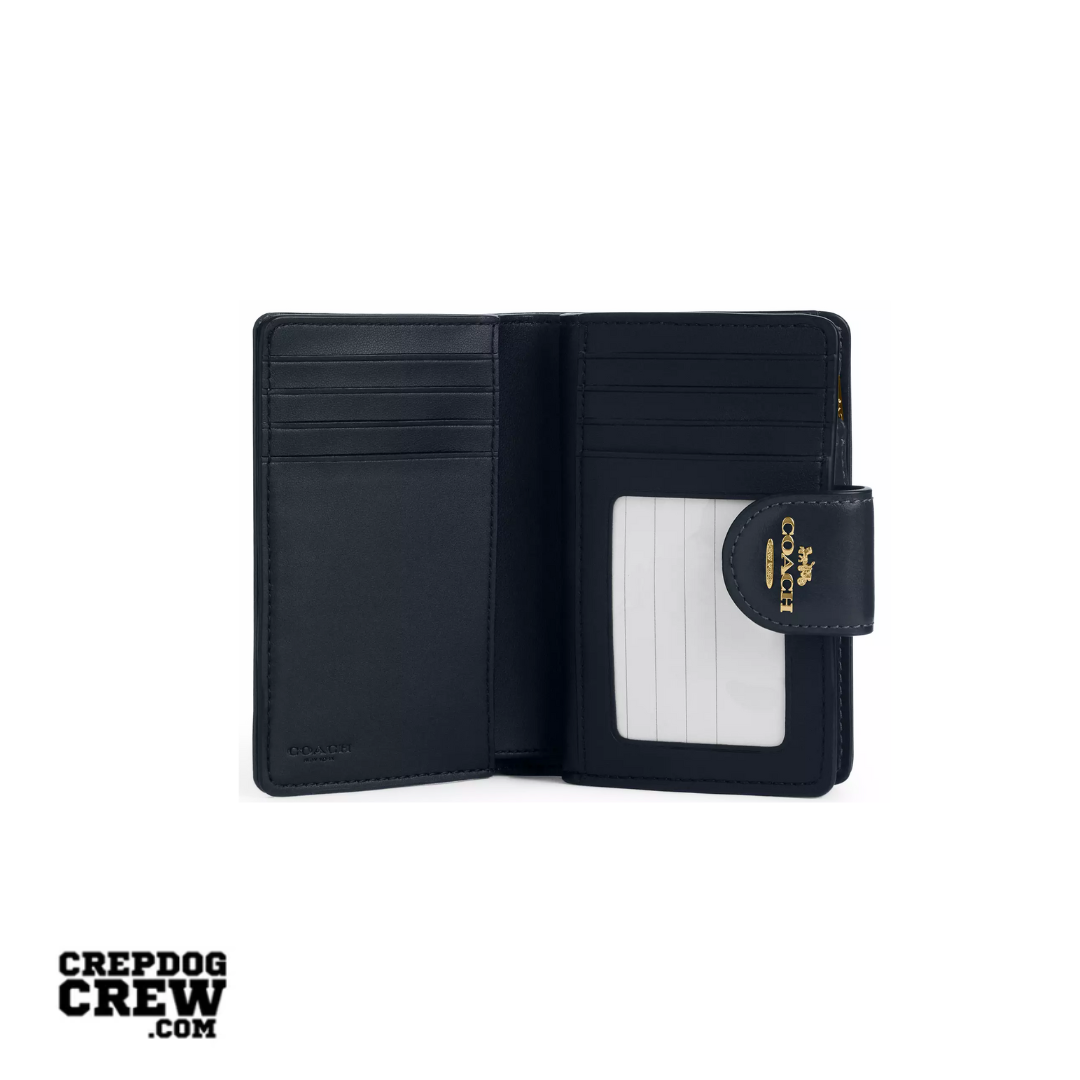 Coach Medium Corner Zip Wallet In Signature Jacquard Gold Navy Midnight Navy