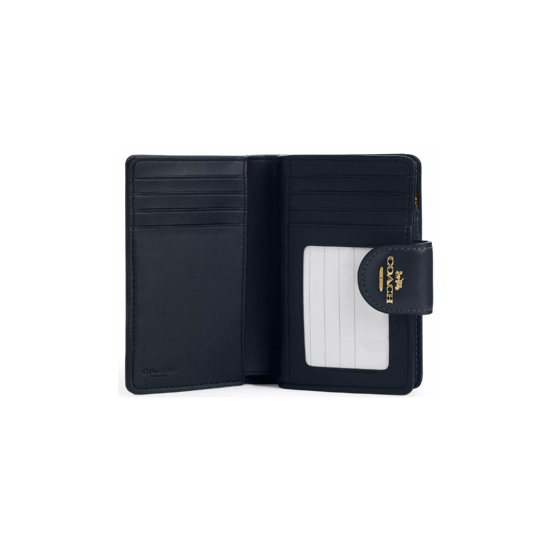 Coach Medium Corner Zip Wallet In Signature Jacquard Gold Navy Midnight Navy