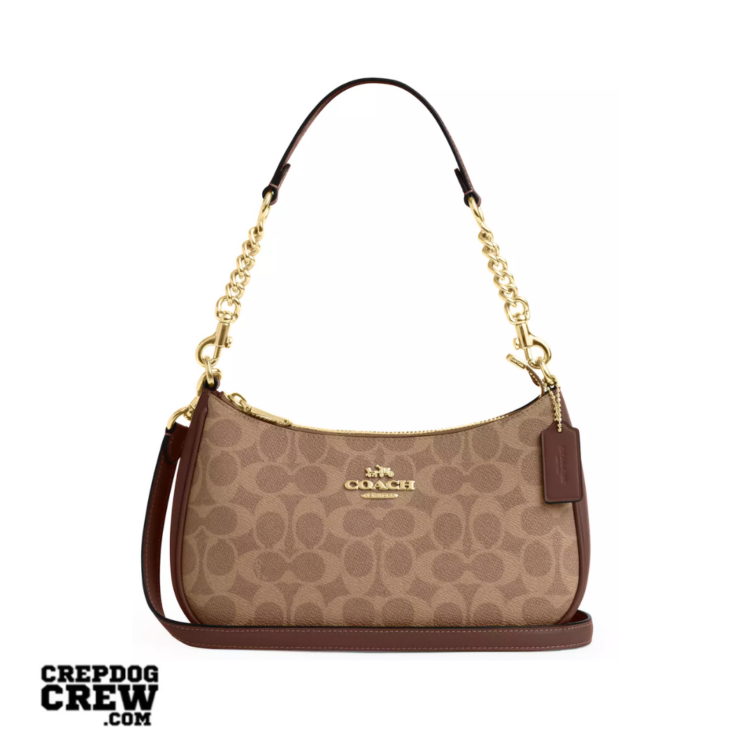 COACH Teri Shoulder Bag In Signature Canvas Gold Tan Brown