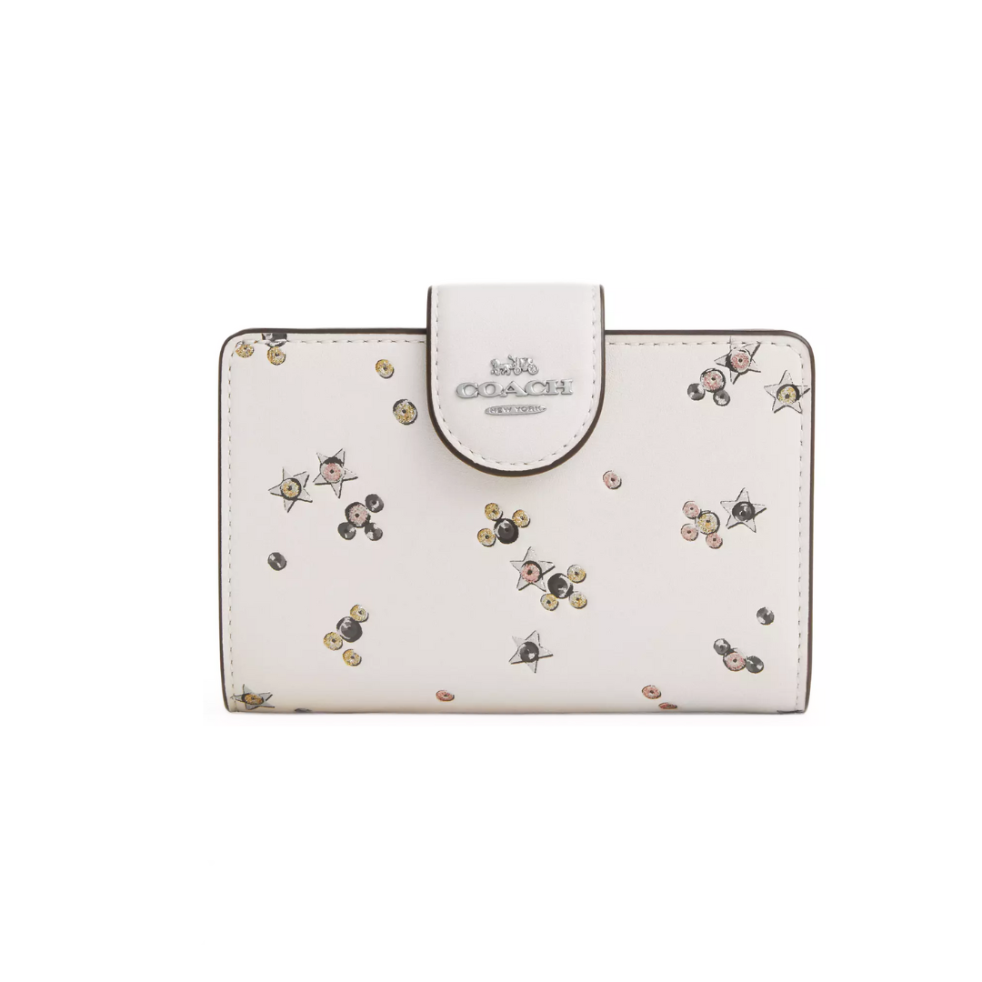 Coach Medium Corner Zip Wallet With Star Print novelty leather Silver