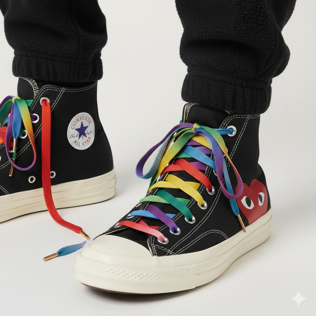 Rainbow gradient laces on white Jordan 1 — KNOTTY Retro Rainbow India