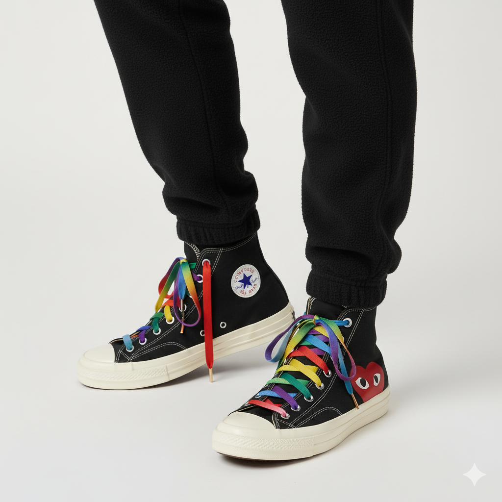Rainbow gradient laces on white Jordan 1 — KNOTTY Retro Rainbow India