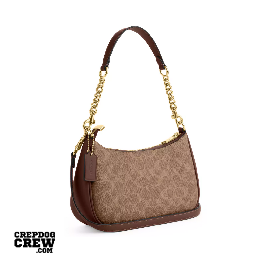 COACH Teri Shoulder Bag In Signature Canvas Gold Tan Brown