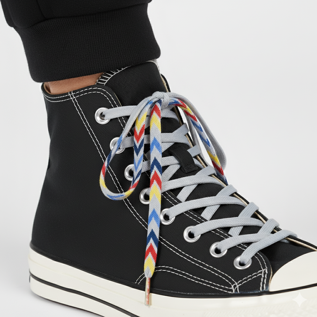 Reggae Vibes Zigzag Gradient Shoelaces | Red - Yellow - Blue - Black | Premium Gradient Flat Sneaker Laces by KNOTTY