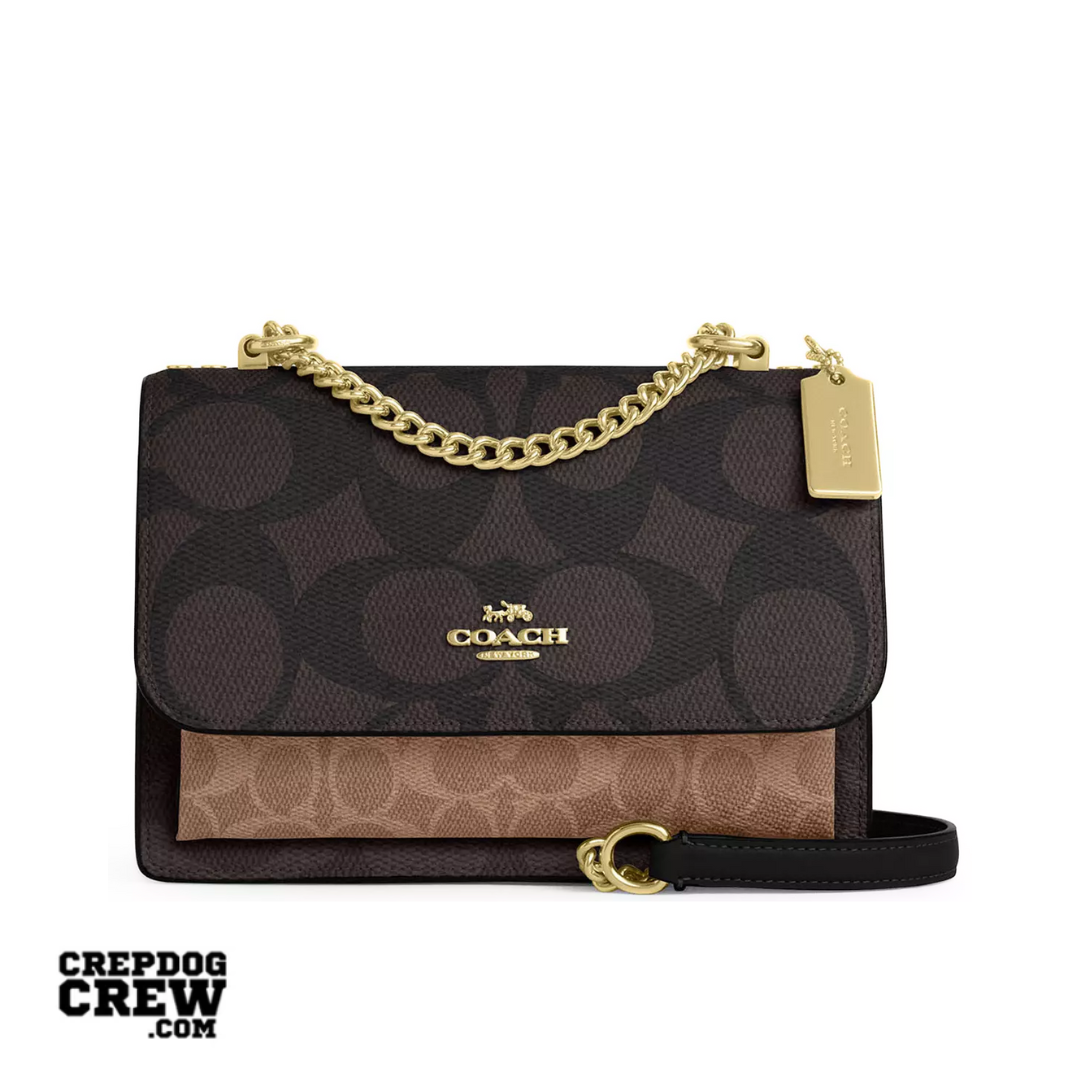 COACH Klare Crossbody Bag In Blocked Signature Canvas Gold Walnut Tan