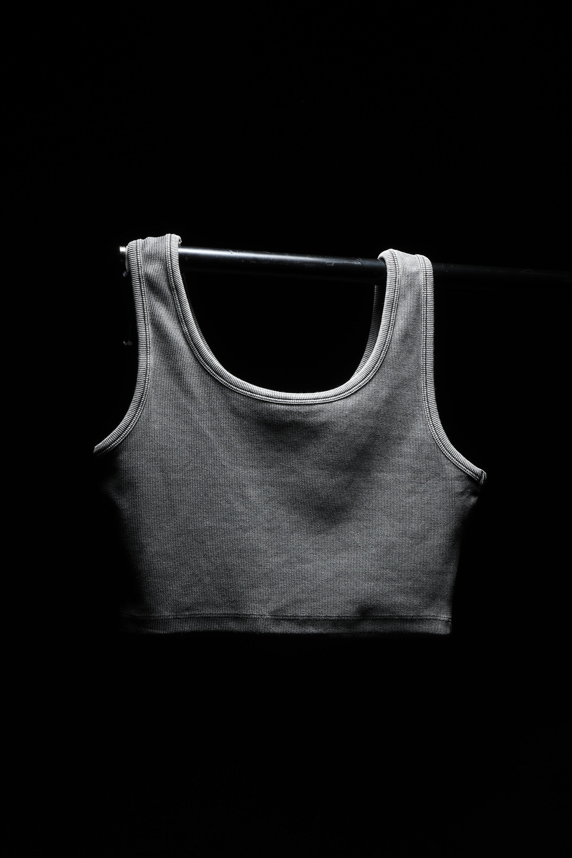 Grey Ribbed Crop Stone Wash