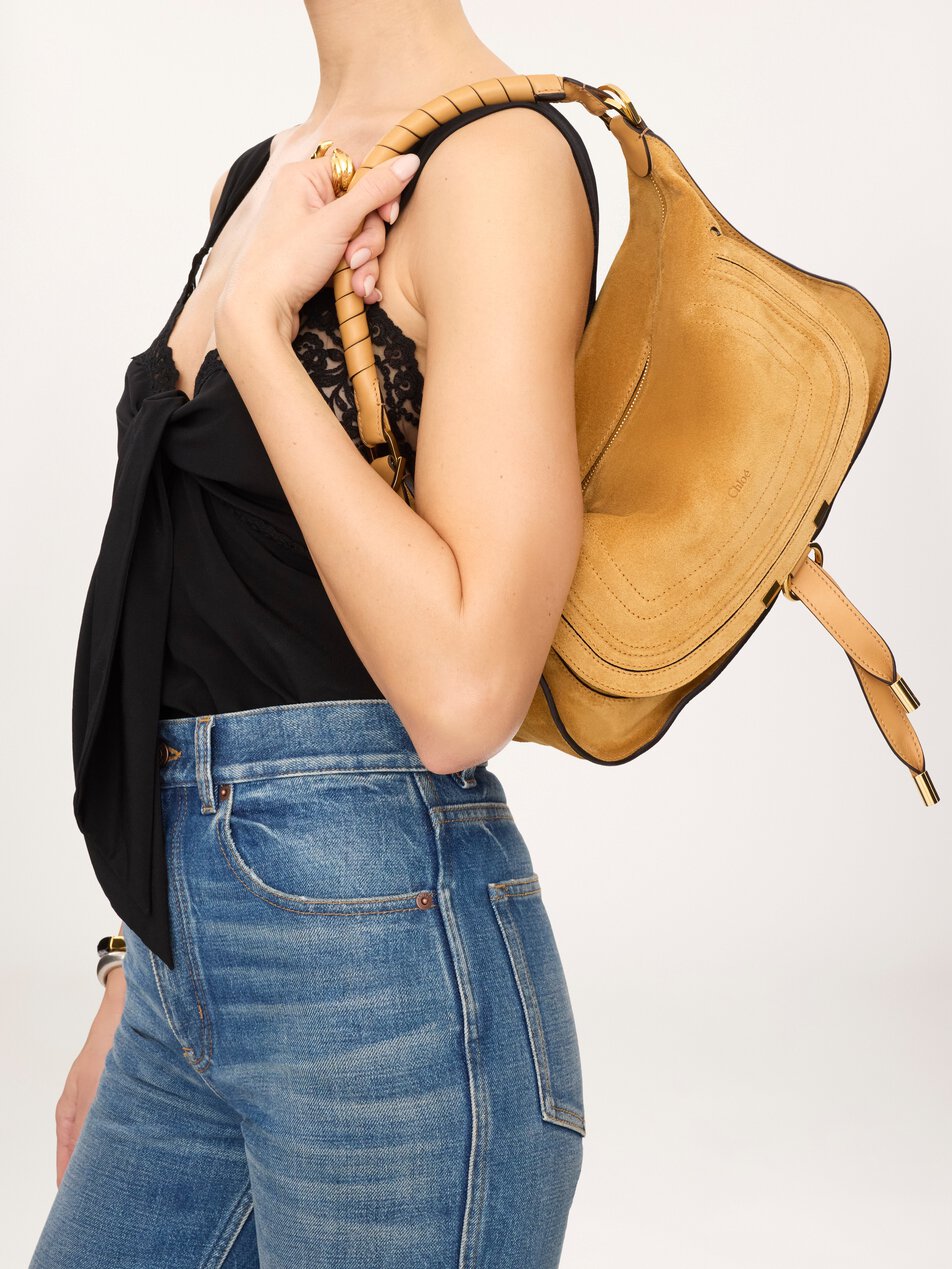 CHLOE Small Marcie shoulder bag in suede leather Whispering Orange