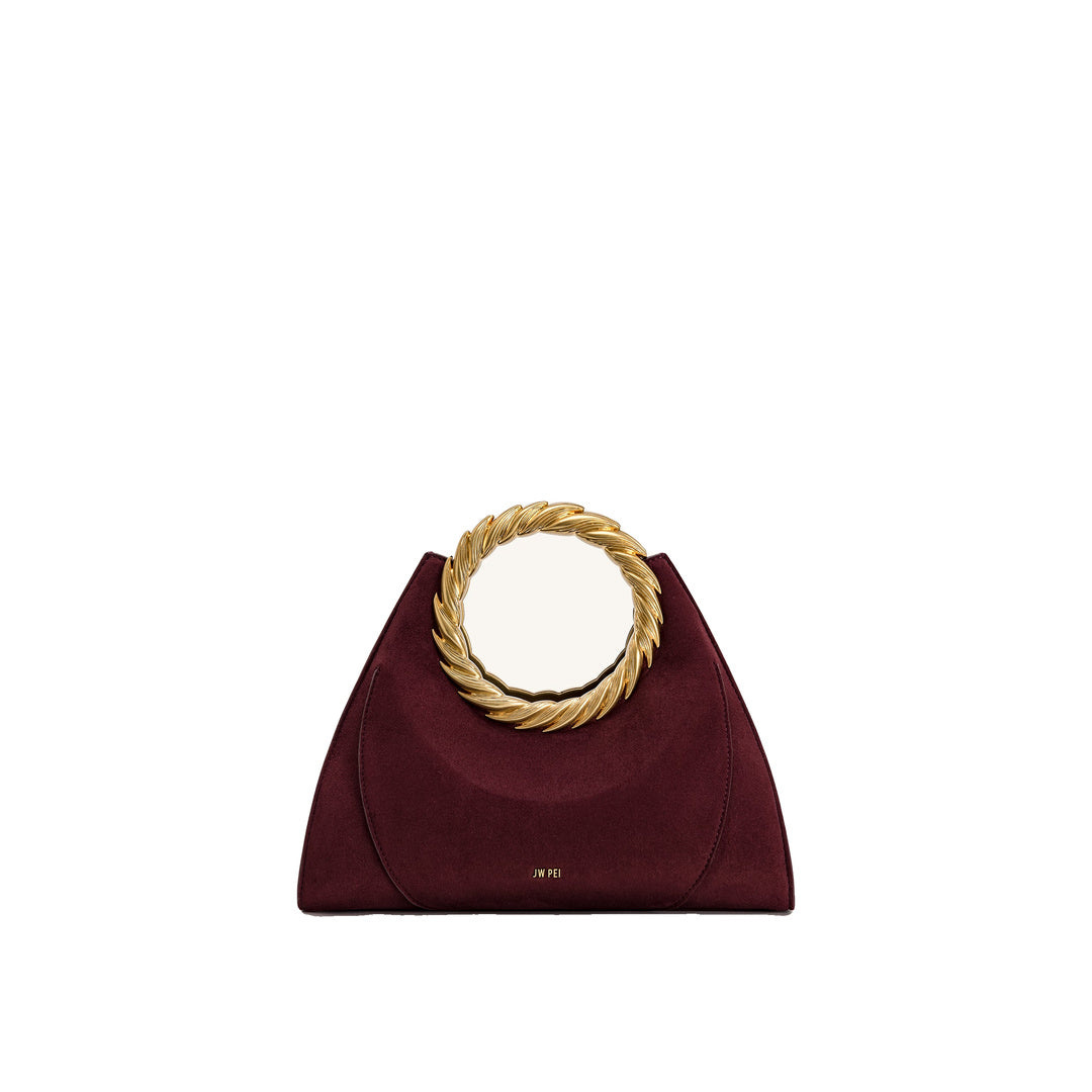 JW PEI Amiya Leaf Handle Faux Suede Sculpture Bag - Merlot Red