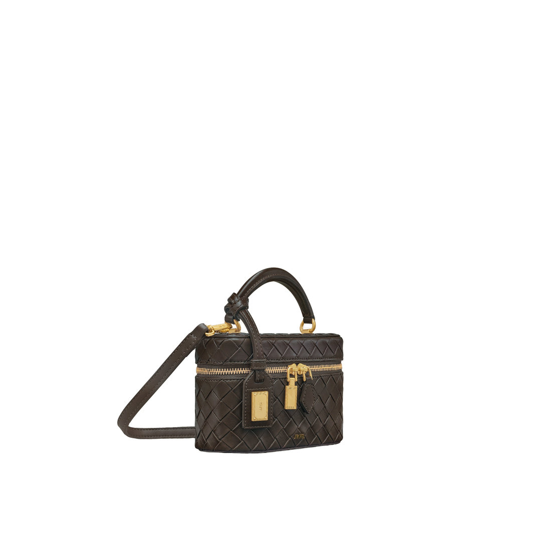 JW PEI Cleo Woven Texture Box Shape Top Handle Bag - Dark Brown