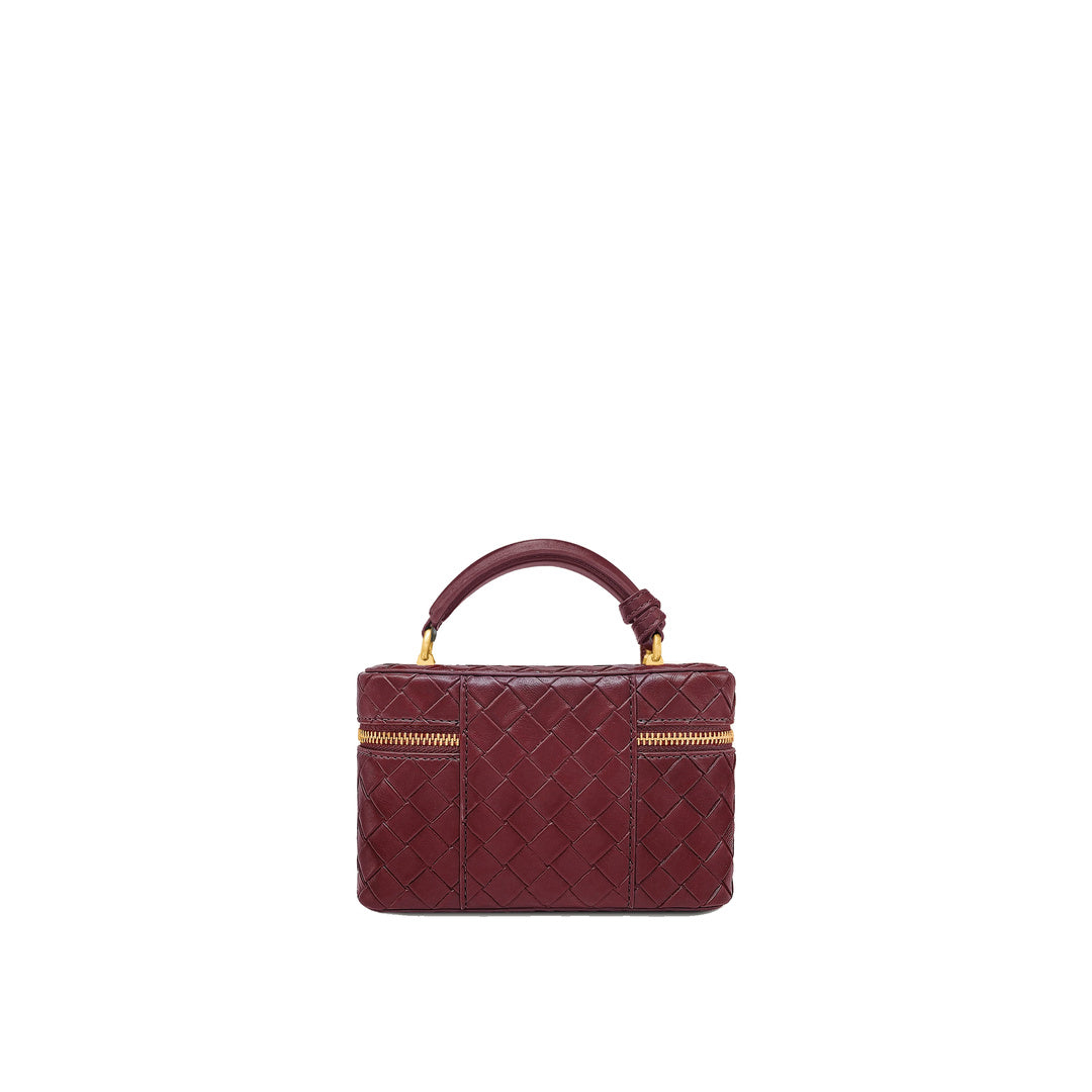 JW PEI Cleo Woven Texture Box Shape Top Handle Bag - Claret