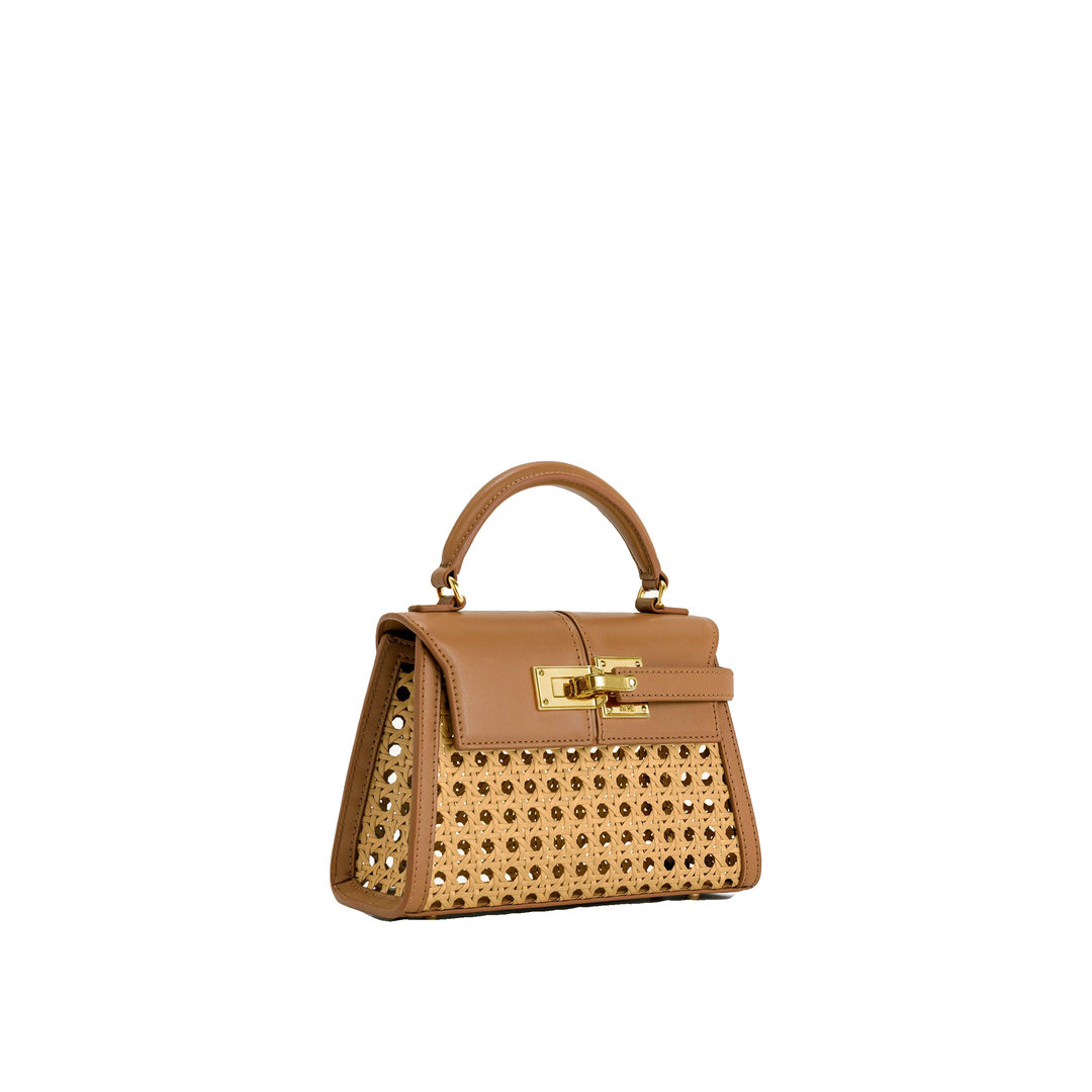 JW PEI Elise Faux Bamboo Woven Top Handle Bag - Brown