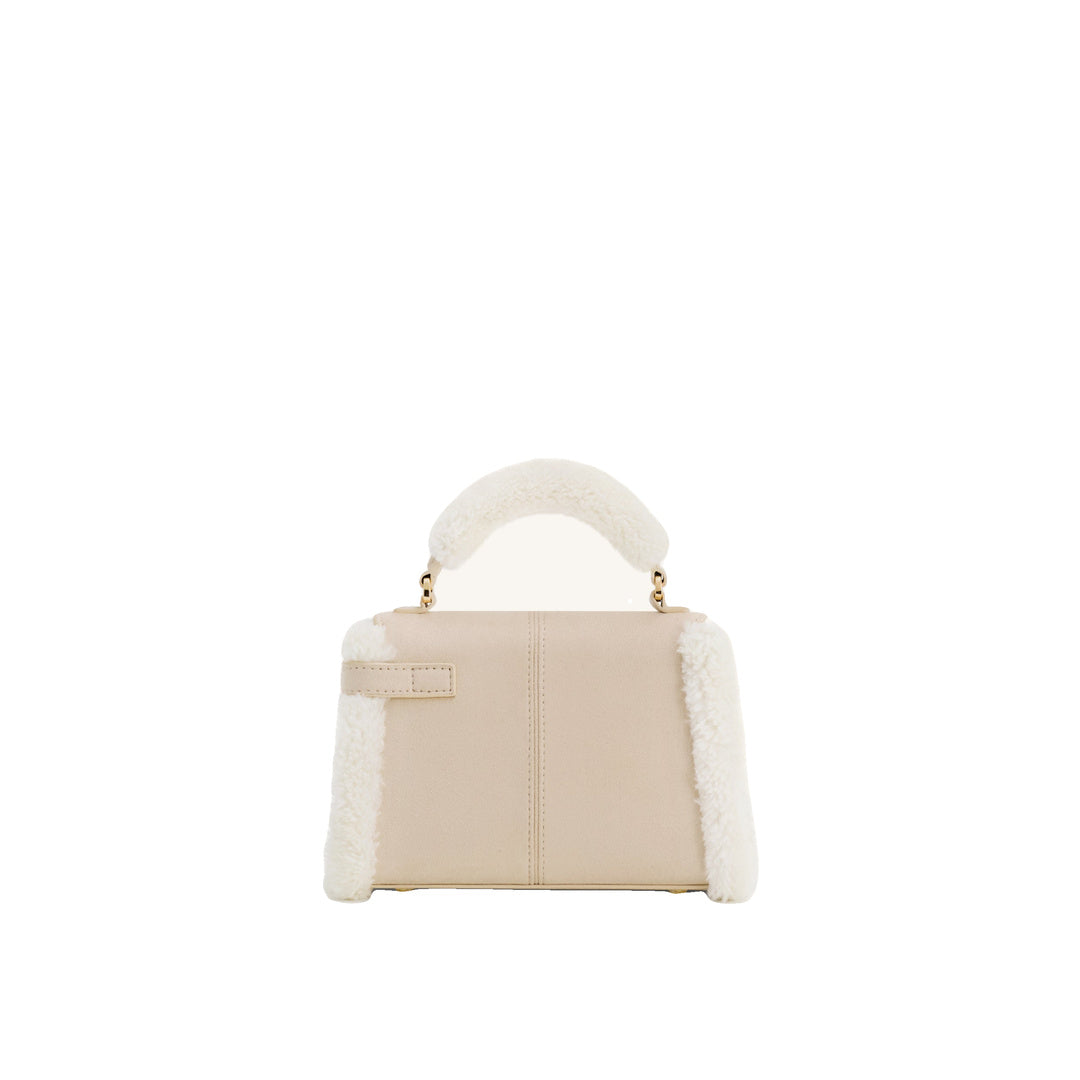 JW PEI Elise Faux Suede Shearling Trim Top Handle Bag - Taupe