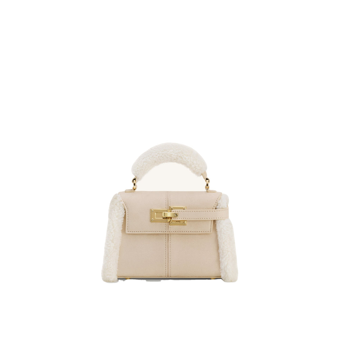 JW PEI Elise Faux Suede Shearling Trim Top Handle Bag - Taupe