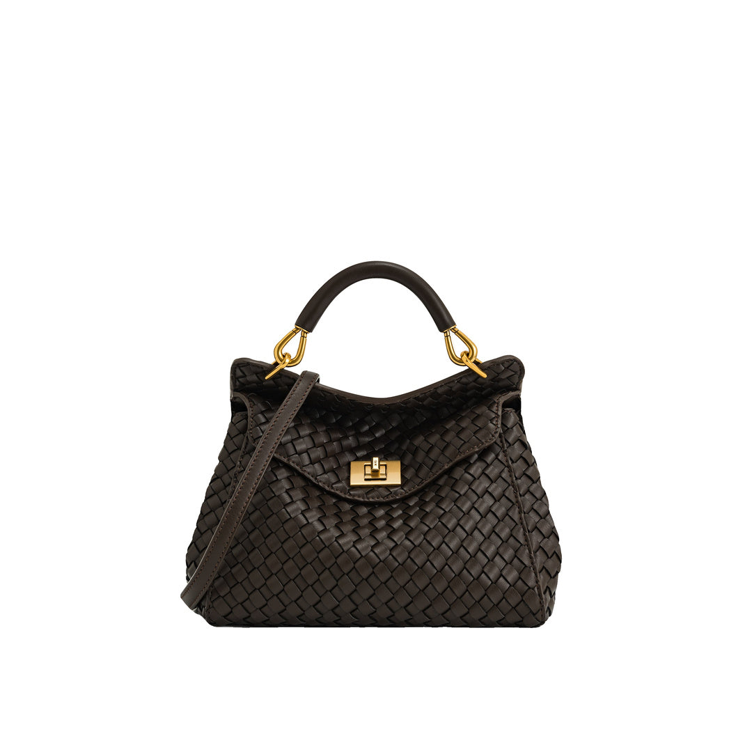 JW PEI Lucia Classic Top Handle Woven Bag - Dark Brown