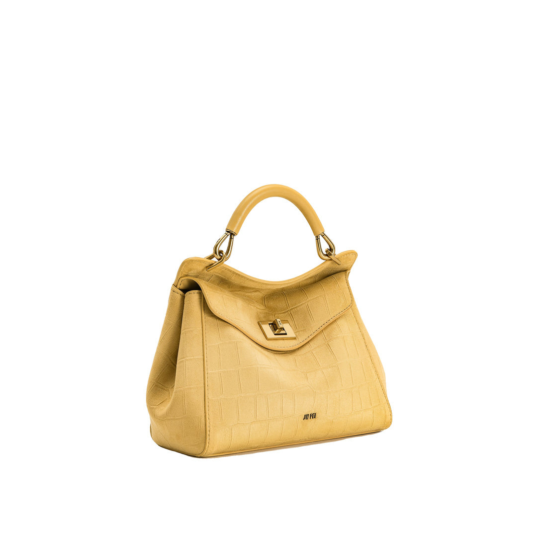 JW PEI Lucia Classic Croc-Embossed Faux Suede Top Handle Bag - Yellow