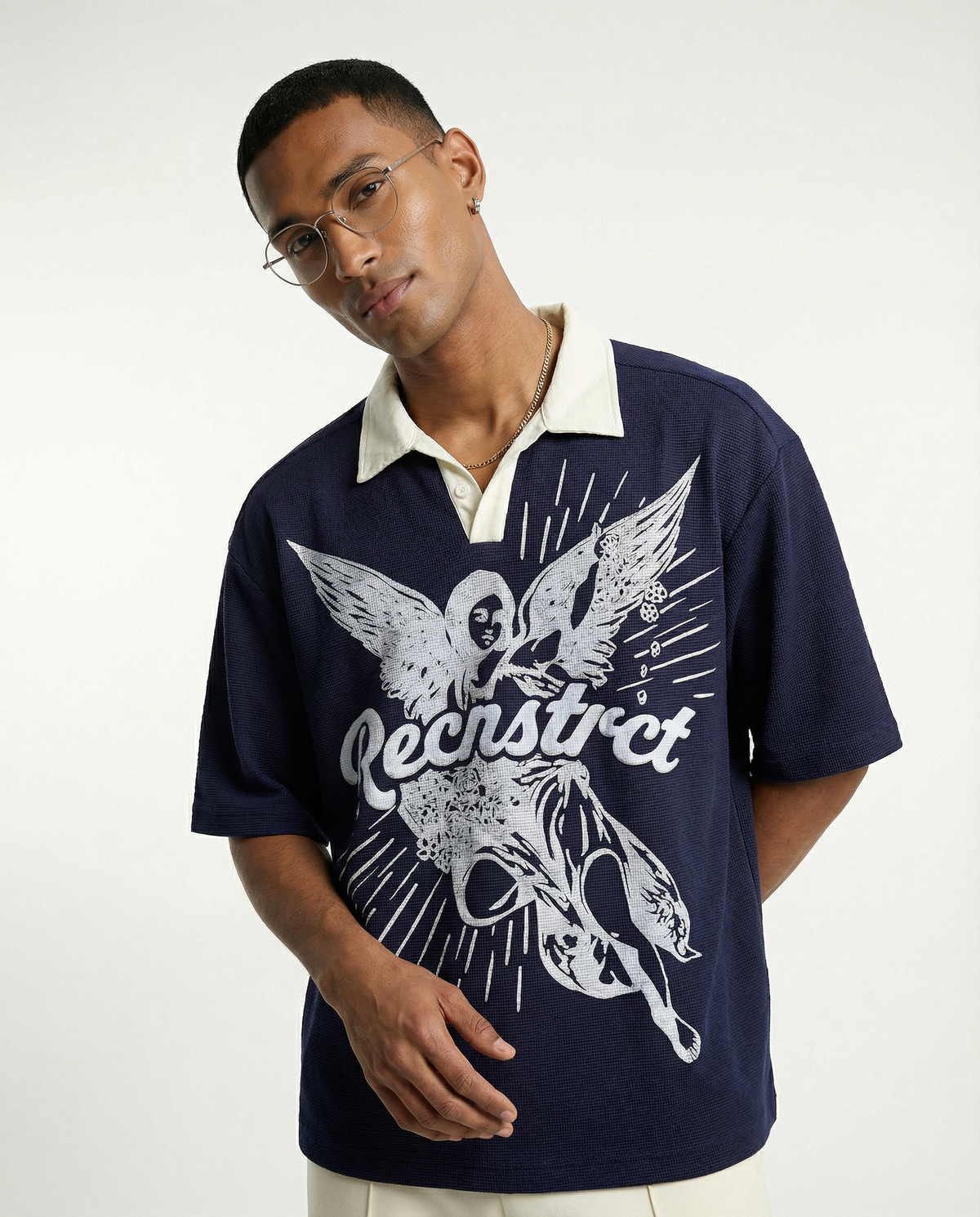 Angela Waffleknit Polo Tshirt - Navy Blue