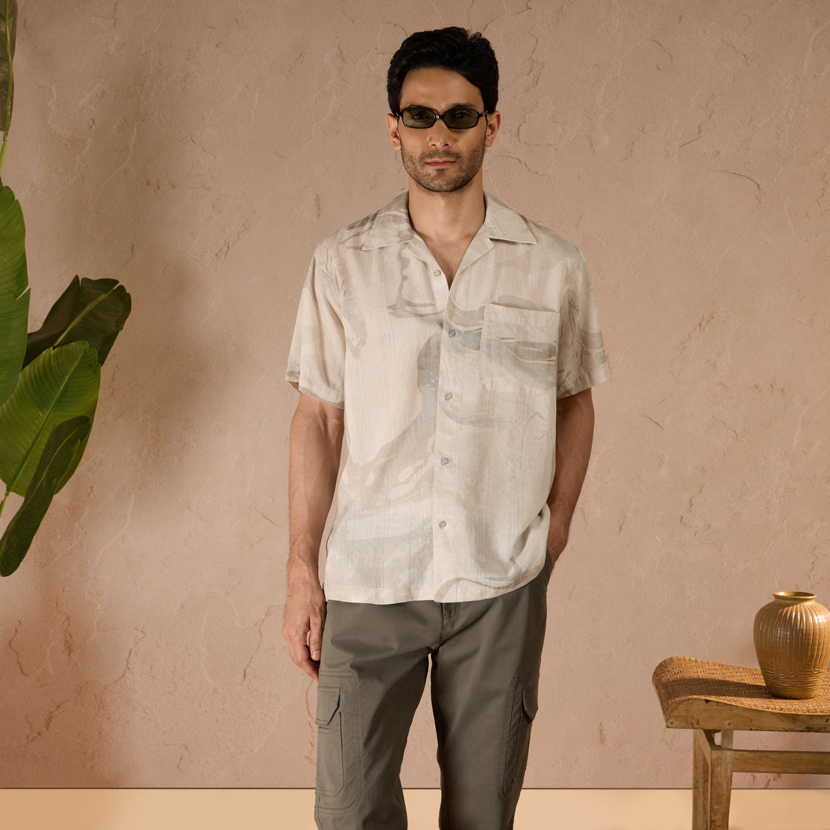 MARBLE PRINT LINEN SHIRT - DUSTY GREY