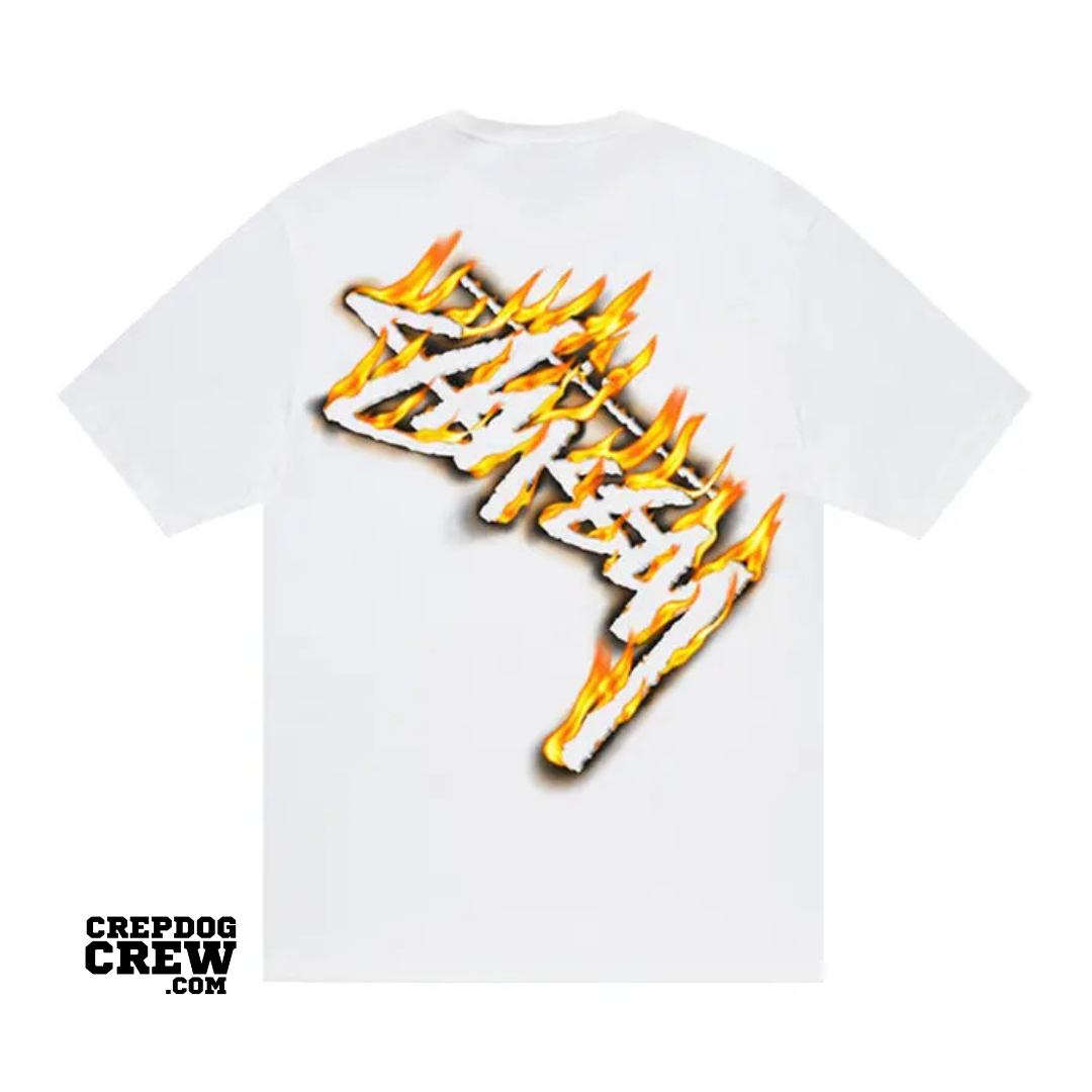 STUSSY BURNING STOCK TEE WHITE