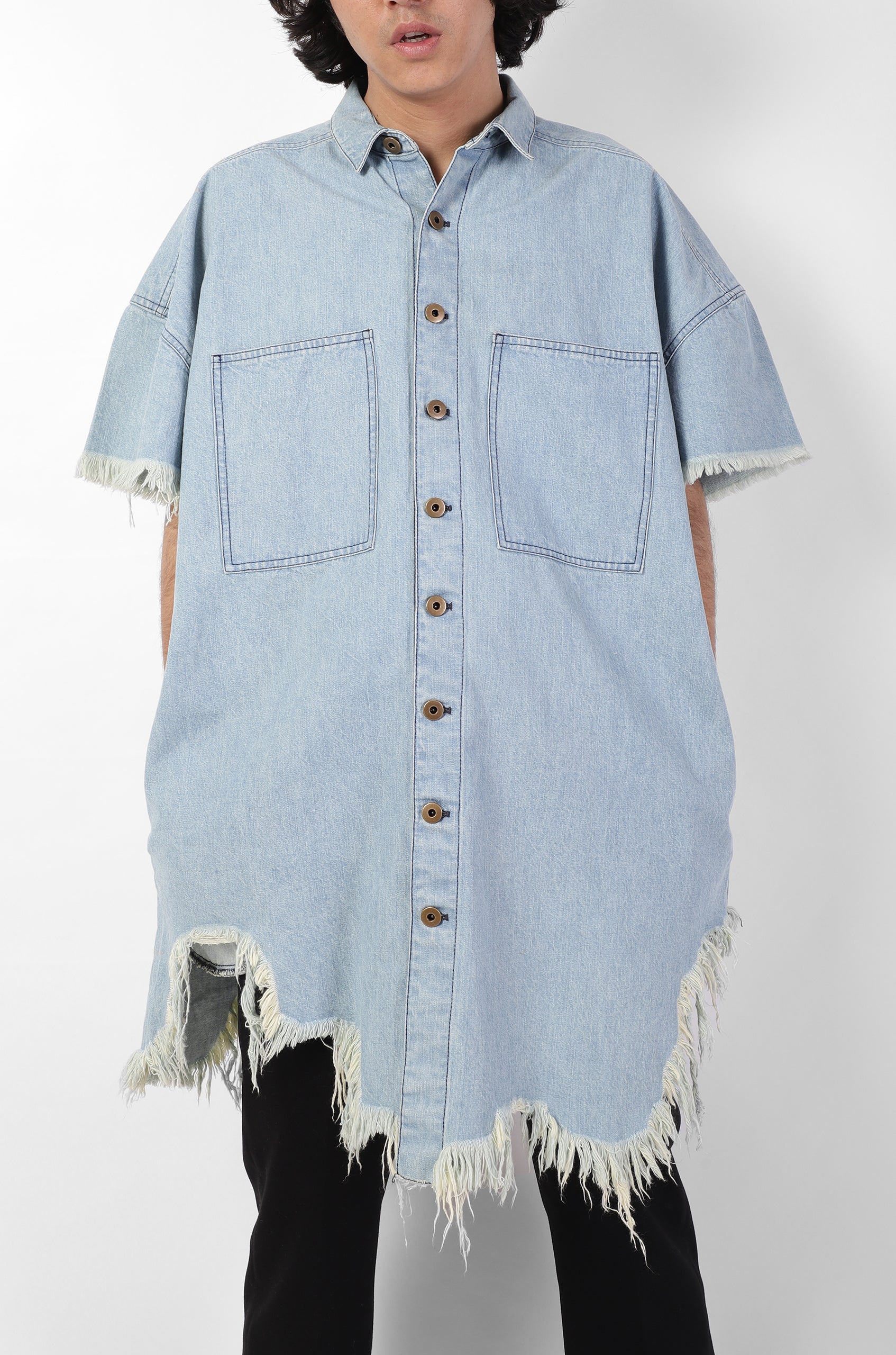 Huemn Denim Oversized Asymmetric Longline Shirt