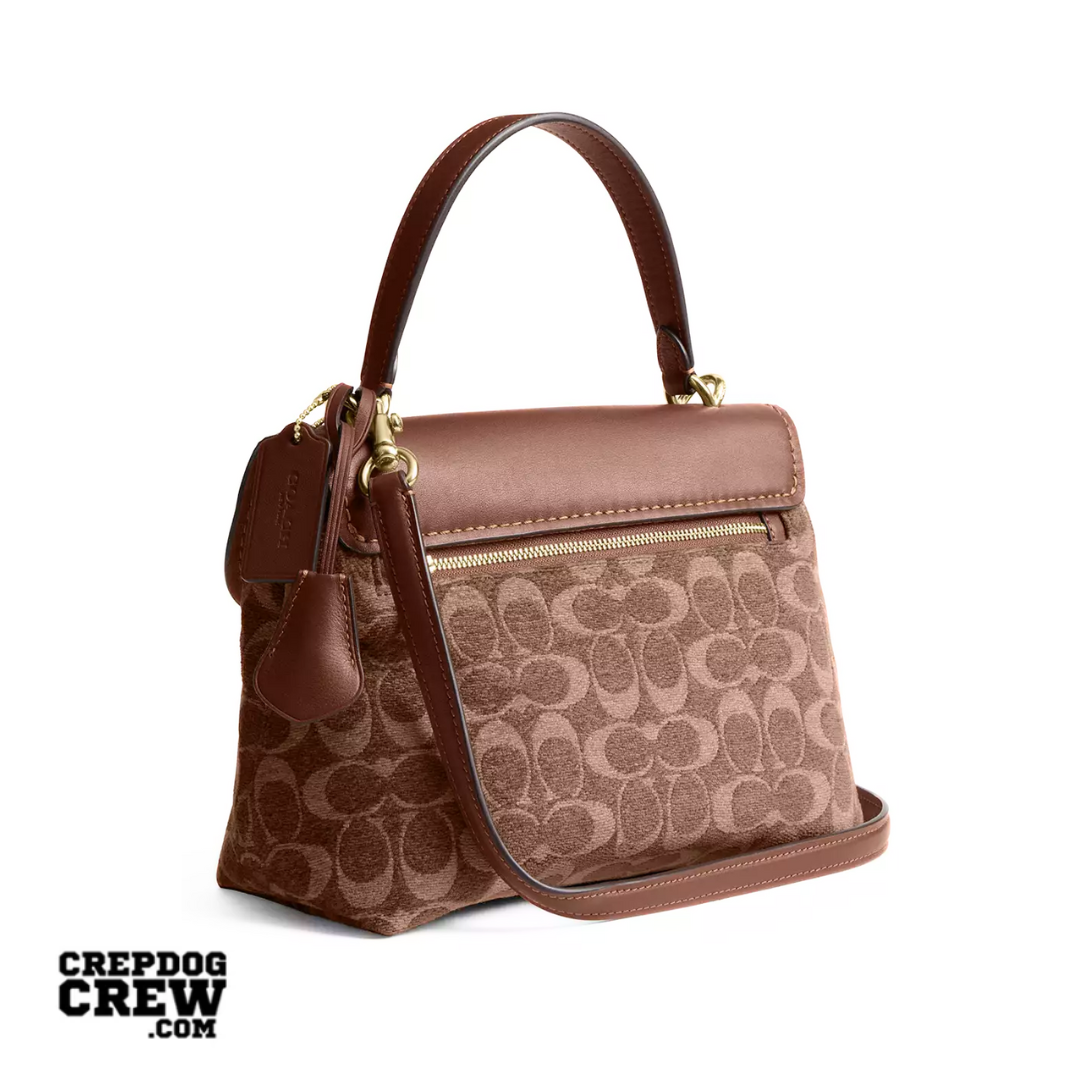 COACH Emory Top Handle Bag In Signature Chenille Gold Light Khaki Vintage Brown