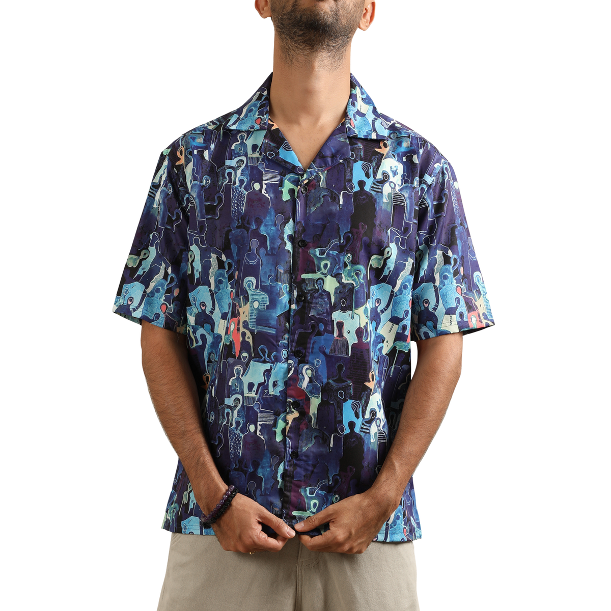 BLUE SPECTRUM CUBAN COLLAR SHIRT
