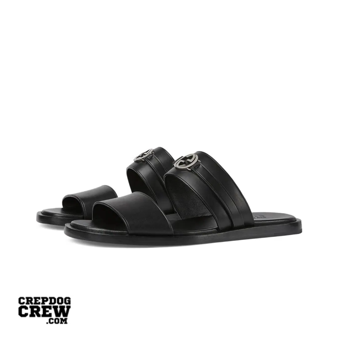 GUCCI SANDAL WITH ROUND INTERLOCKING G BLACK