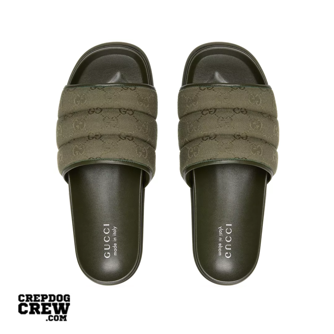 GUCCI GG CANVAS MONOGRAM QUILTED SLIDES DARK GREEN