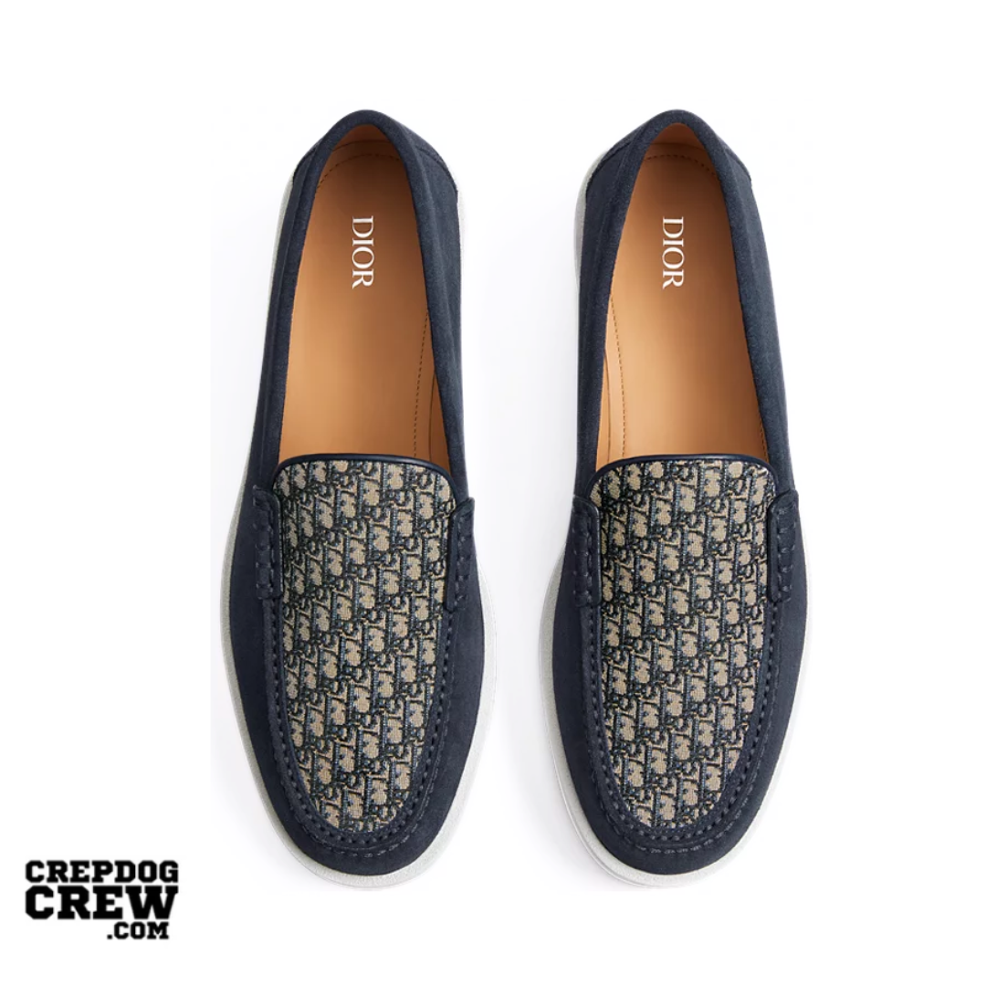 Dior Granville Loafer Navy Blue Suede with Beige and Black Dior Oblique Jacquard