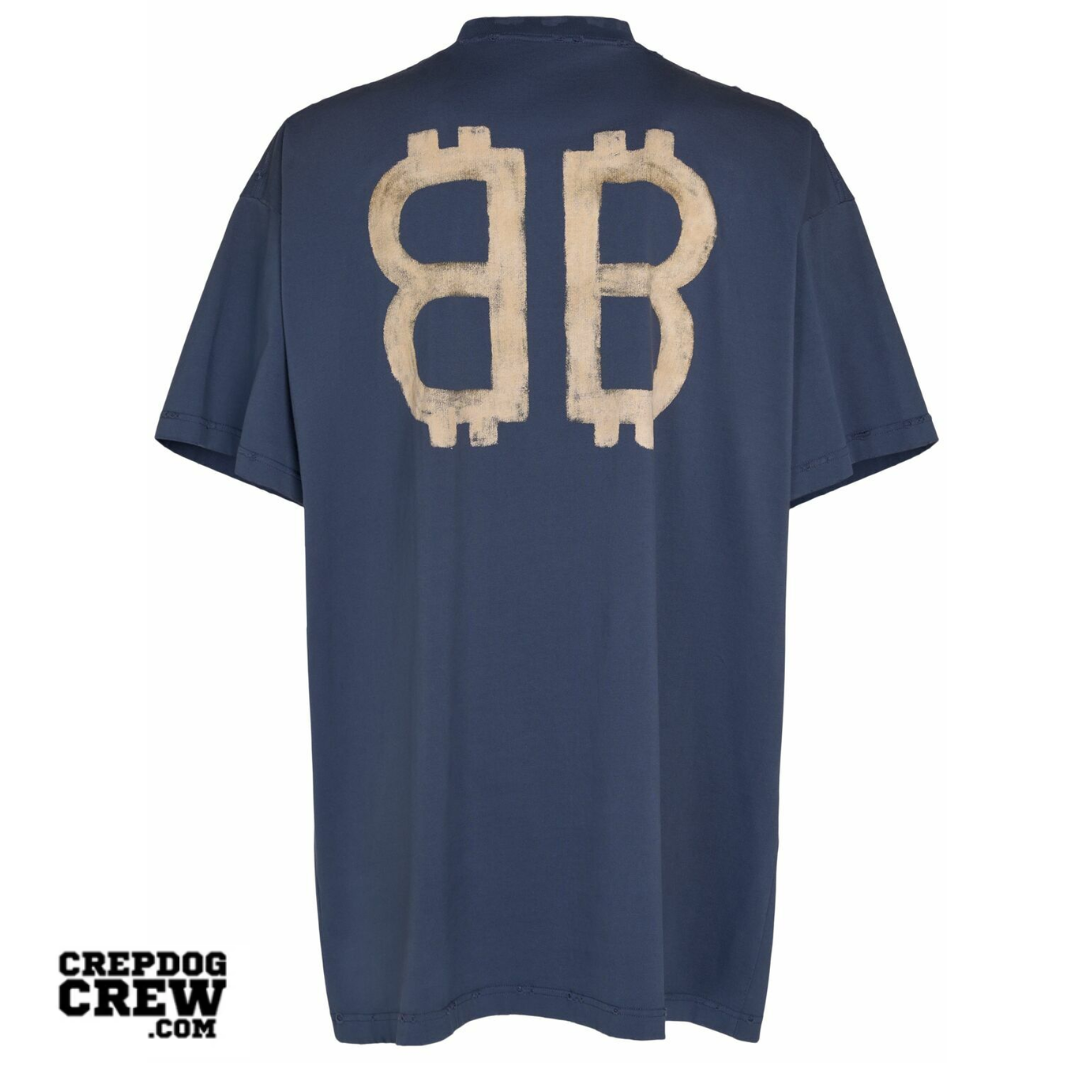 BALENCIAGA CRYPTO-PRINT COTTON T-SHIRT NAVY BLUE BEIGE